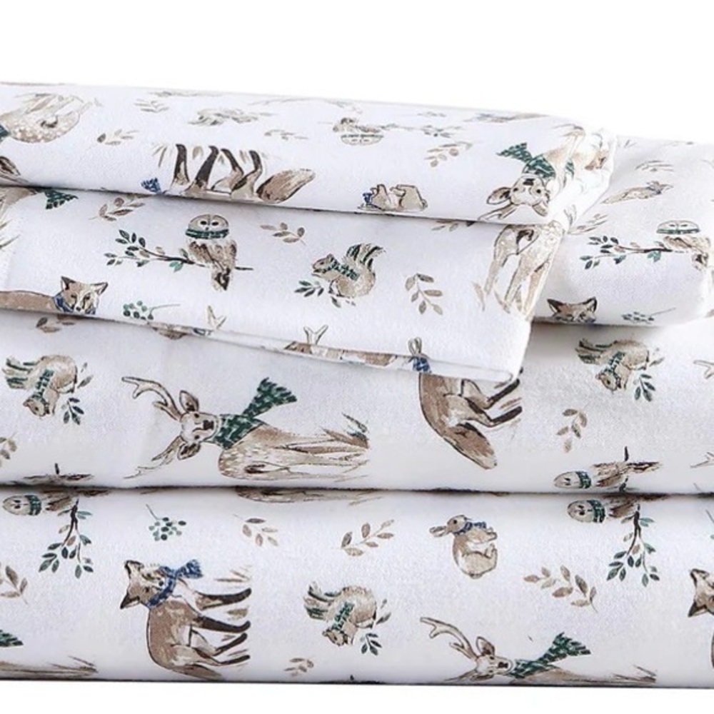 NEW Eddie Bauer Cotton Percale Flannel Sheet Set Full Rustic Woodland Print